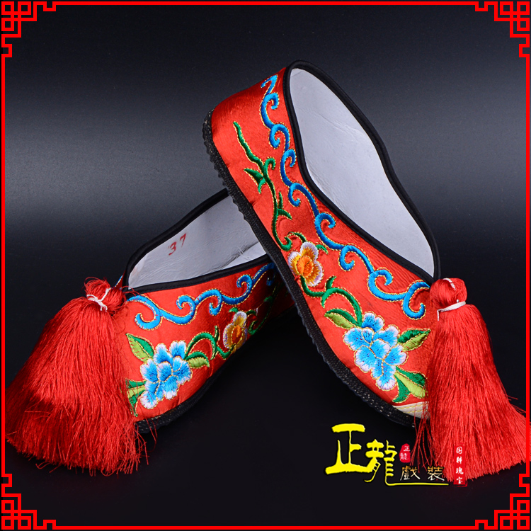 宣武京剧越剧戏曲彩鞋花旦绣花 普平底彩鞋
